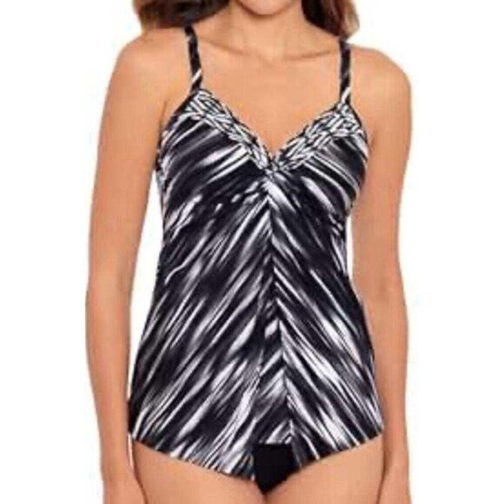Miraclesuit Love Knot Black&White Underwire Tankini Size 18 DD Cup Msrp $146.00